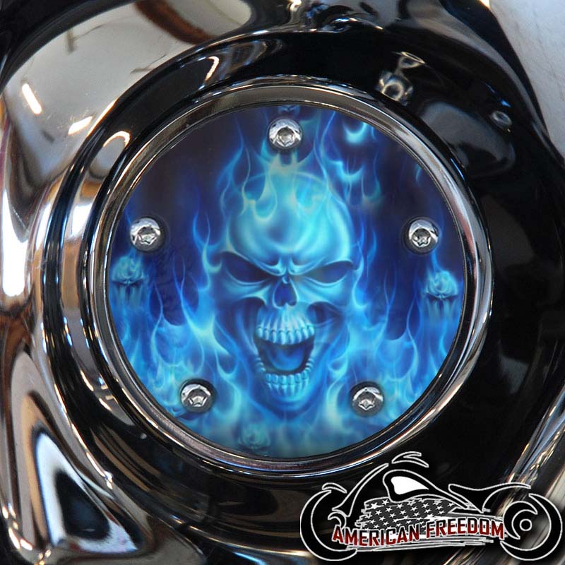 Custom Timing Cover - Blue Flame Skull